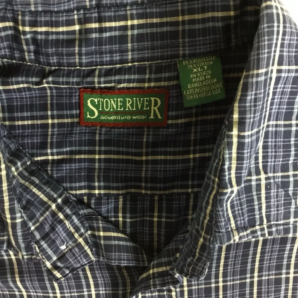 Stone River Adventure Wear Mens XLT Blue Plaid Western Pearl Snap Shirt SS - Picture 4 of 8